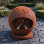 Corten fire globe seen from another angle