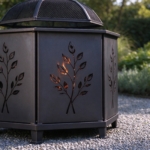 Close-up of the laser-cut leaf pattern on the steel side panel